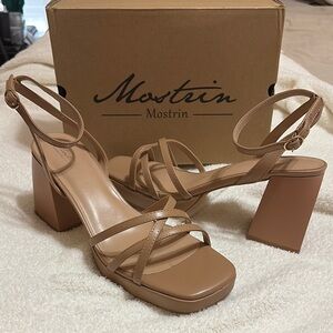 Tan Leather Heels with Minimalist Design